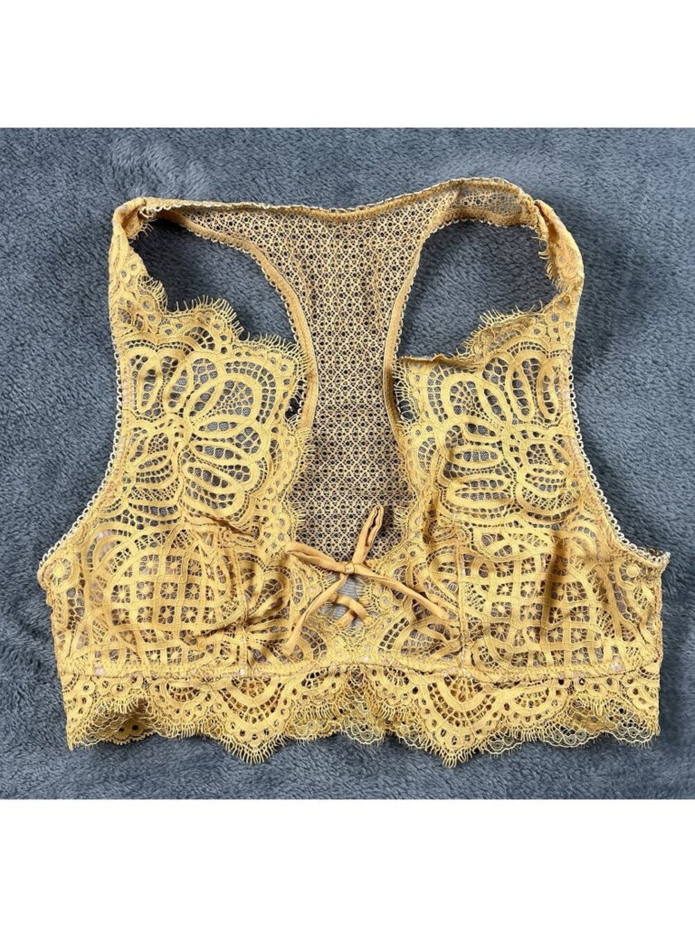 Victoria's Secret Bralette Dream Angels Lace Up Plunge Crochet Orange Medium